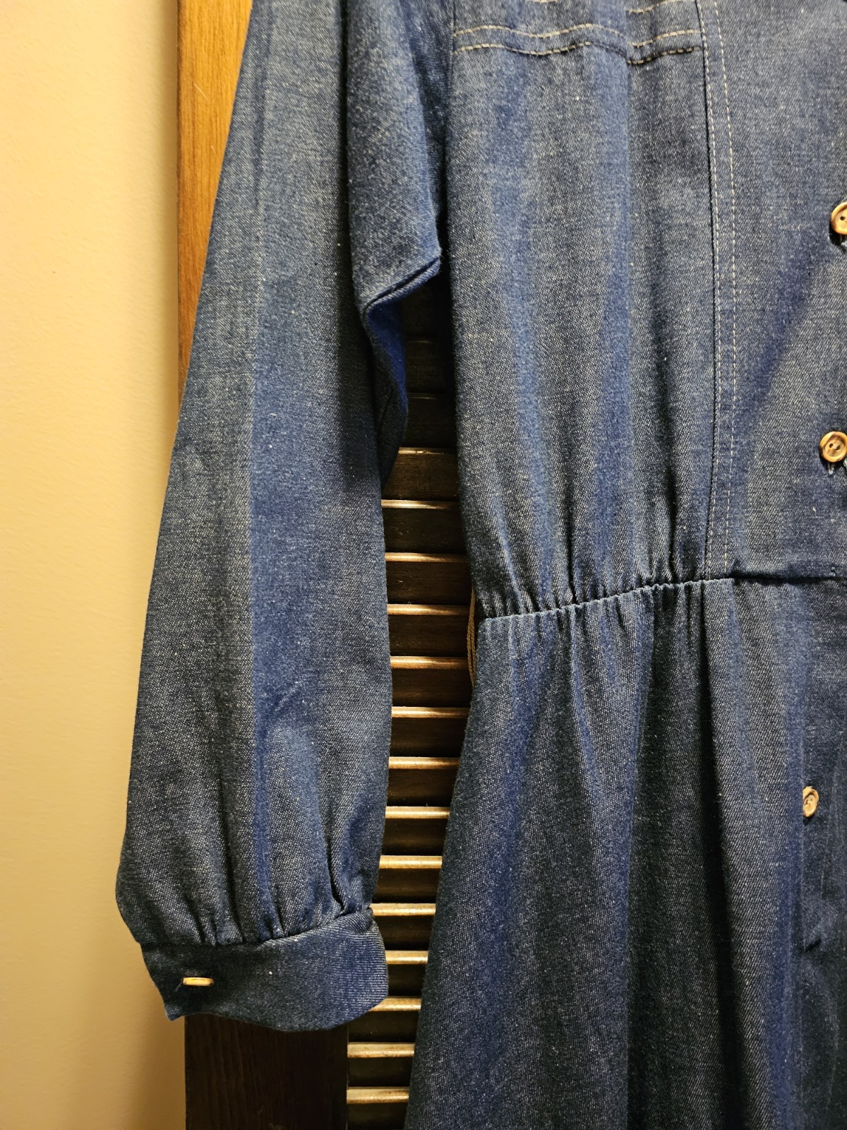 Vintage “EJM Petites” Denim Button Down Collared Dress Size 4, Denim Dress