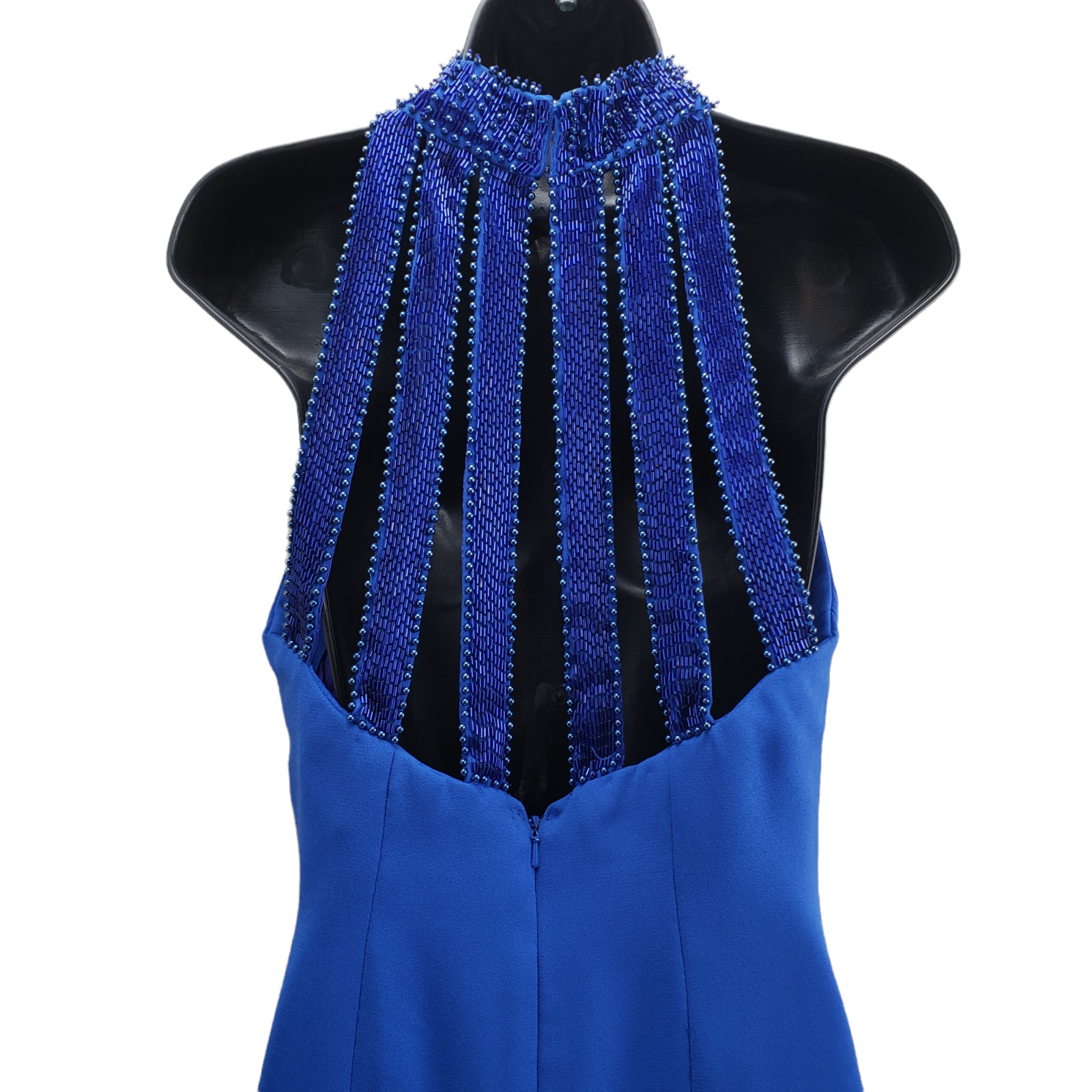 Sho Max Originals Women’s Dress Small Blue Beaded Dress Back Zip Padded Bra