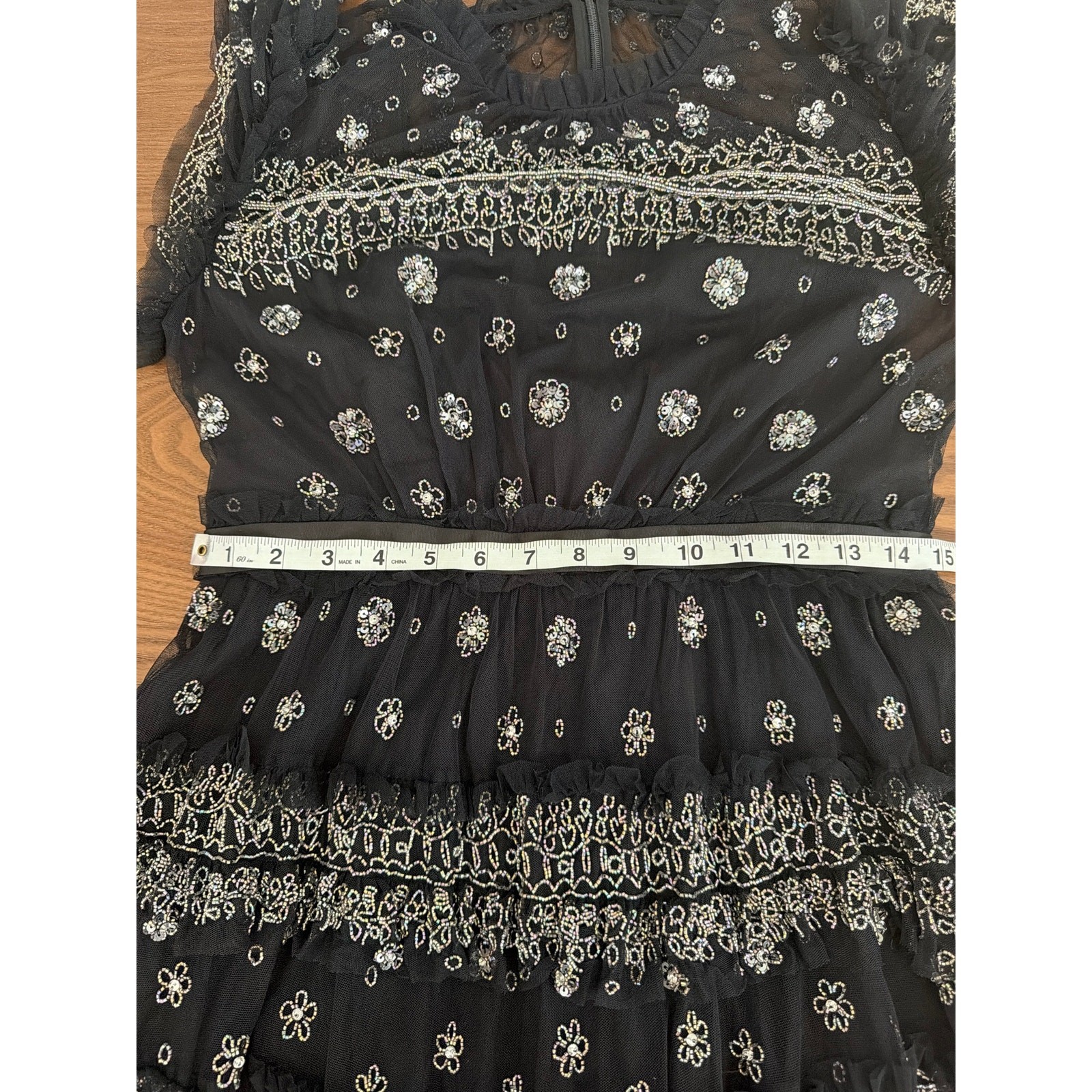 Needle & Thread Black Andromeda Embellished Tulle Mini Dress Black Sz US 8