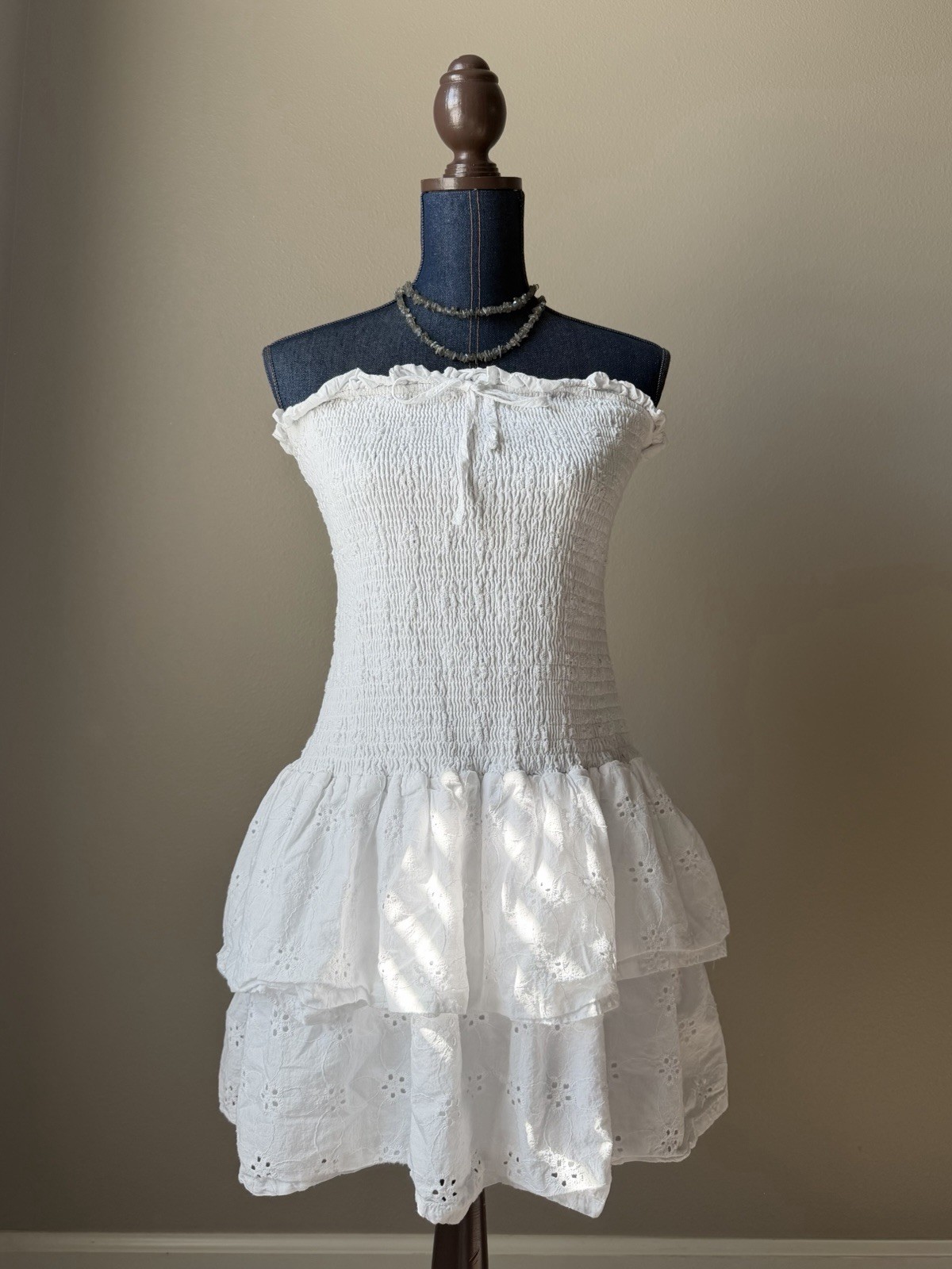 white bandeau ruffle dress