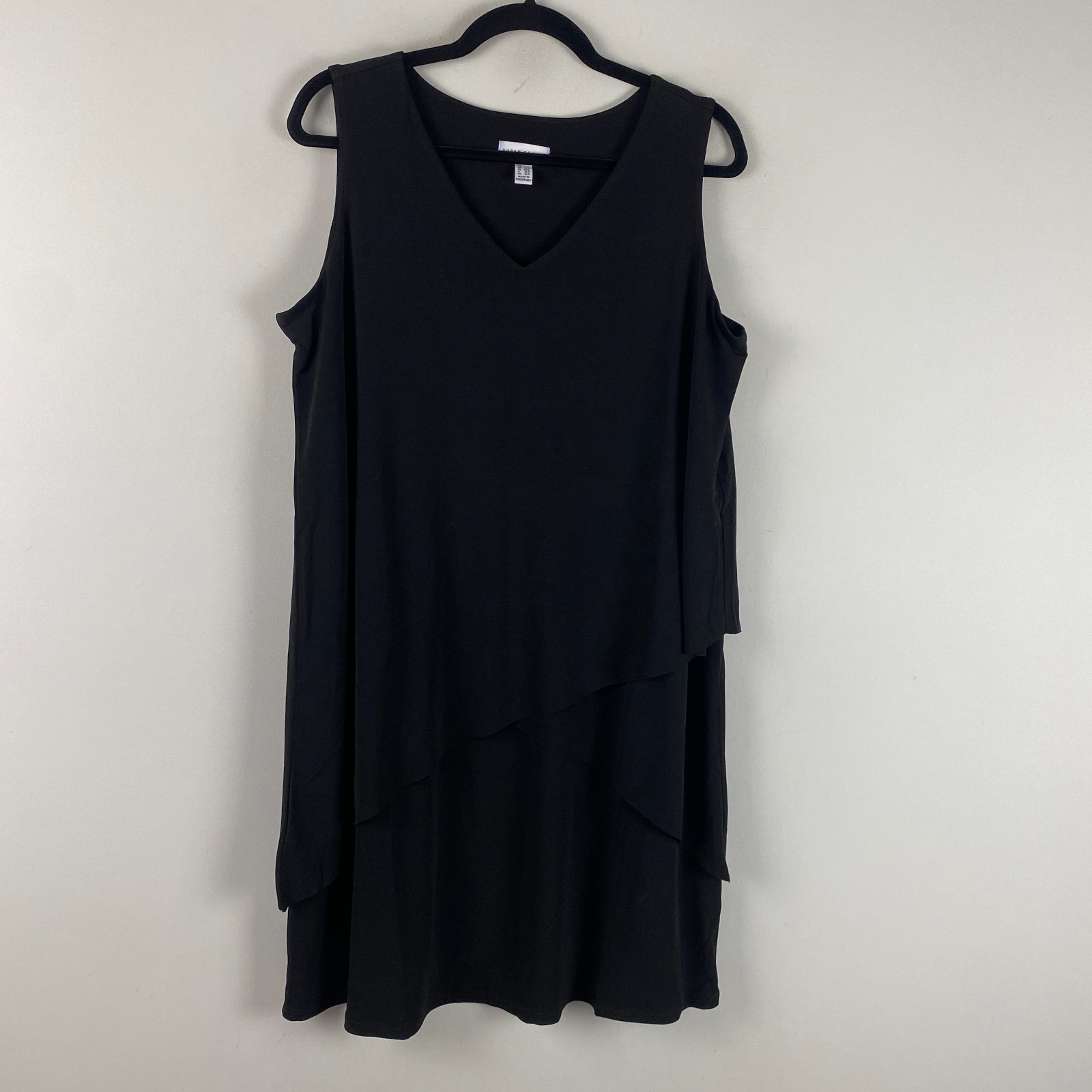 Susan Graver Liquid Knit Tiered Shift Dress Size Petite Large Black Sleeveless