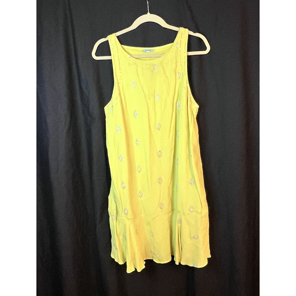 LEIFNOTES Anthropologie Ponderosa Boho Dress Sequins Yellow Tank Sleeveless 12