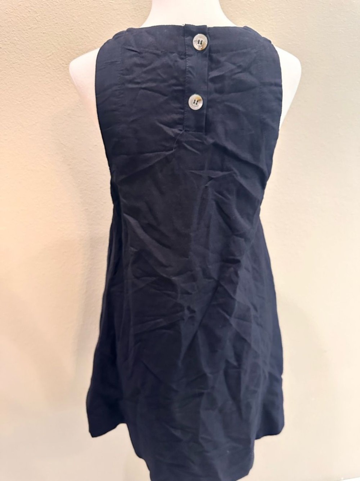 Mabel Linen Blend Summer Sundress Classic Black Sleeveless A-Line Dress Sz S