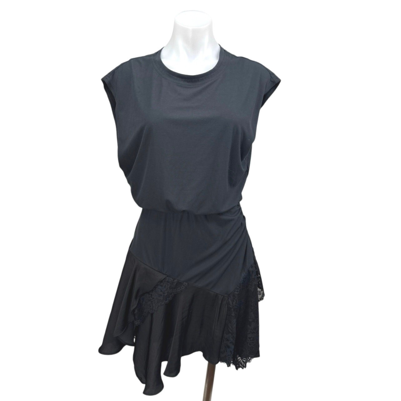 NEW Free People Jazzy Women’s Black Sleeveless Lace Ruched Mini T-shirt Dress XS