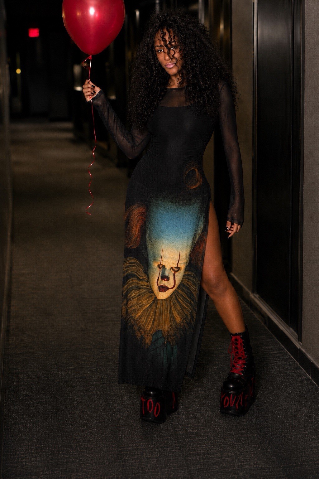 Dolls Kill Gothic Sheer Mesh Horror Clown Graphic Pennywise Maxi Dress Size 1X
