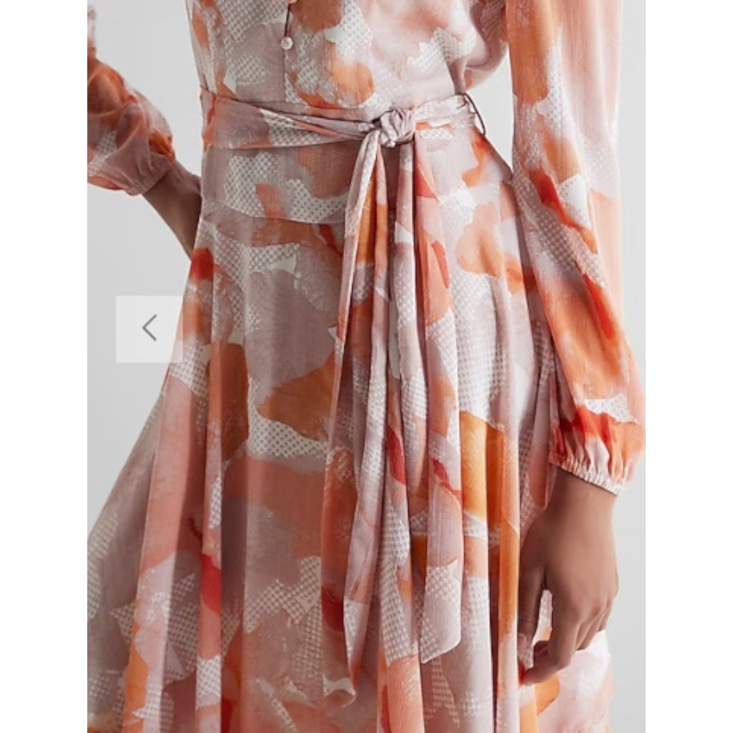 EXPRESS Printed Button Front Tie Waist Midi Dress NWT Size M Peach Floral Print