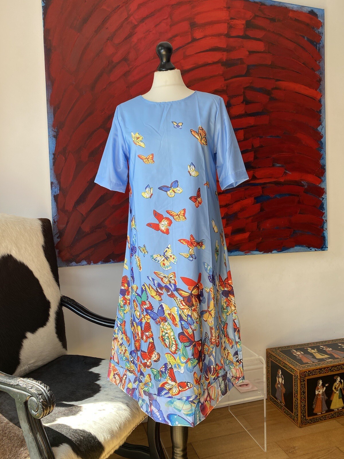 Beautiful Butterfly Print Summer Dress Size S-M Lightweight Aline