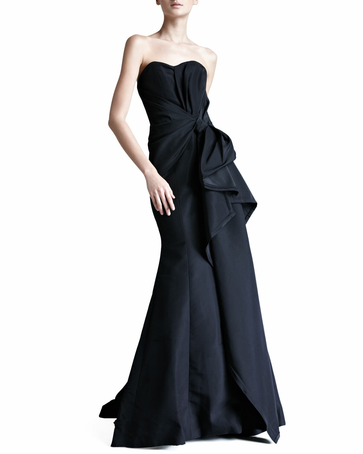 CAROLINA HERRERA Black Lavish Bow Sweetheart Strapless Silk Faille Gown Dress 10
