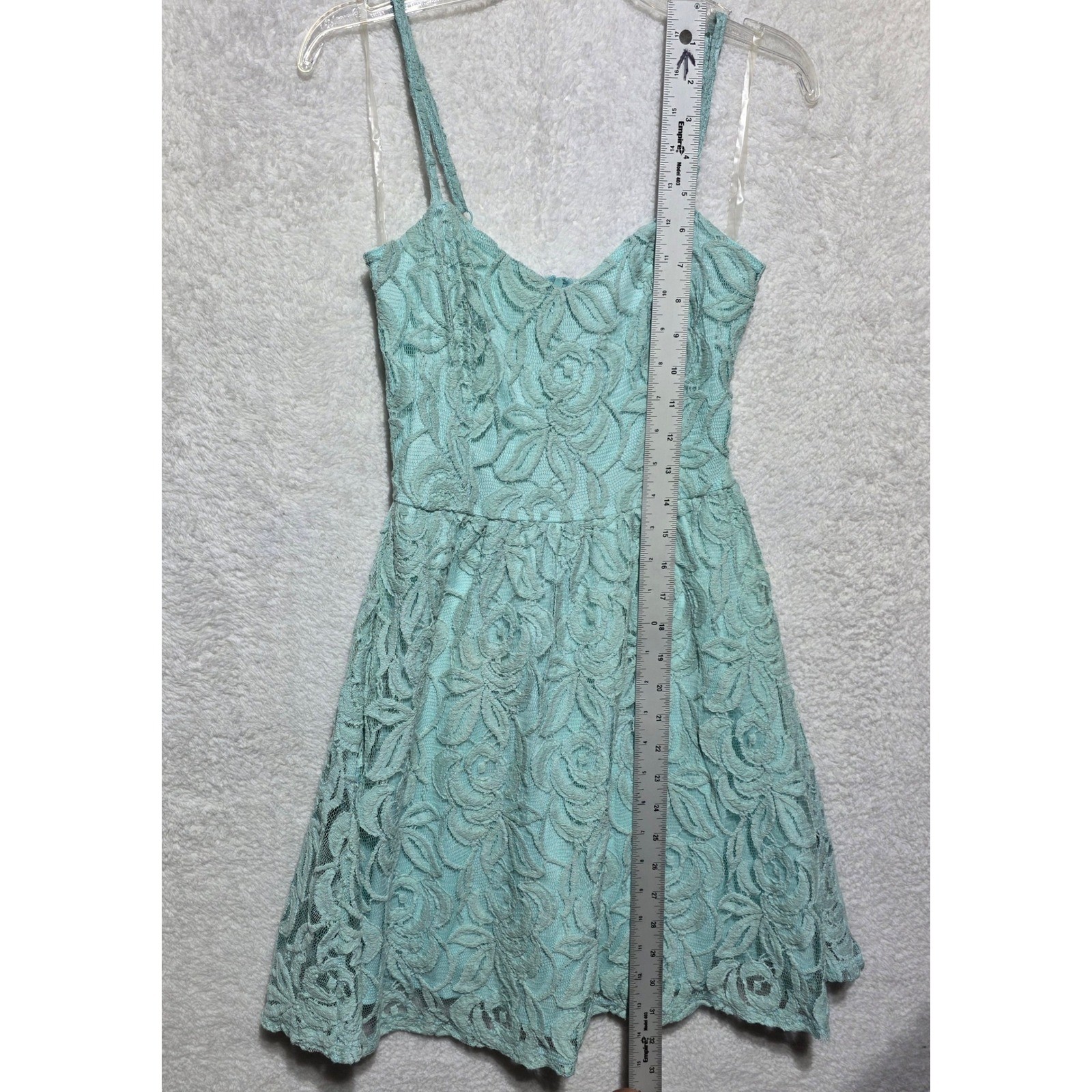 love FIRE Mint Green Floral Lace Fit and Flare Mini Dress XS Sweetheart Neckline