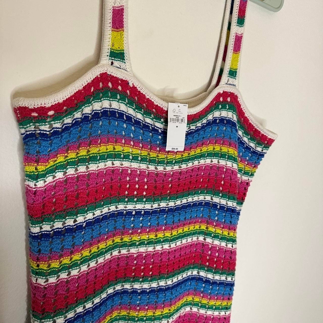 NWT Gap Colorful Rainbow Striped Crochet Knit Dress Size M Summer Festival Mini