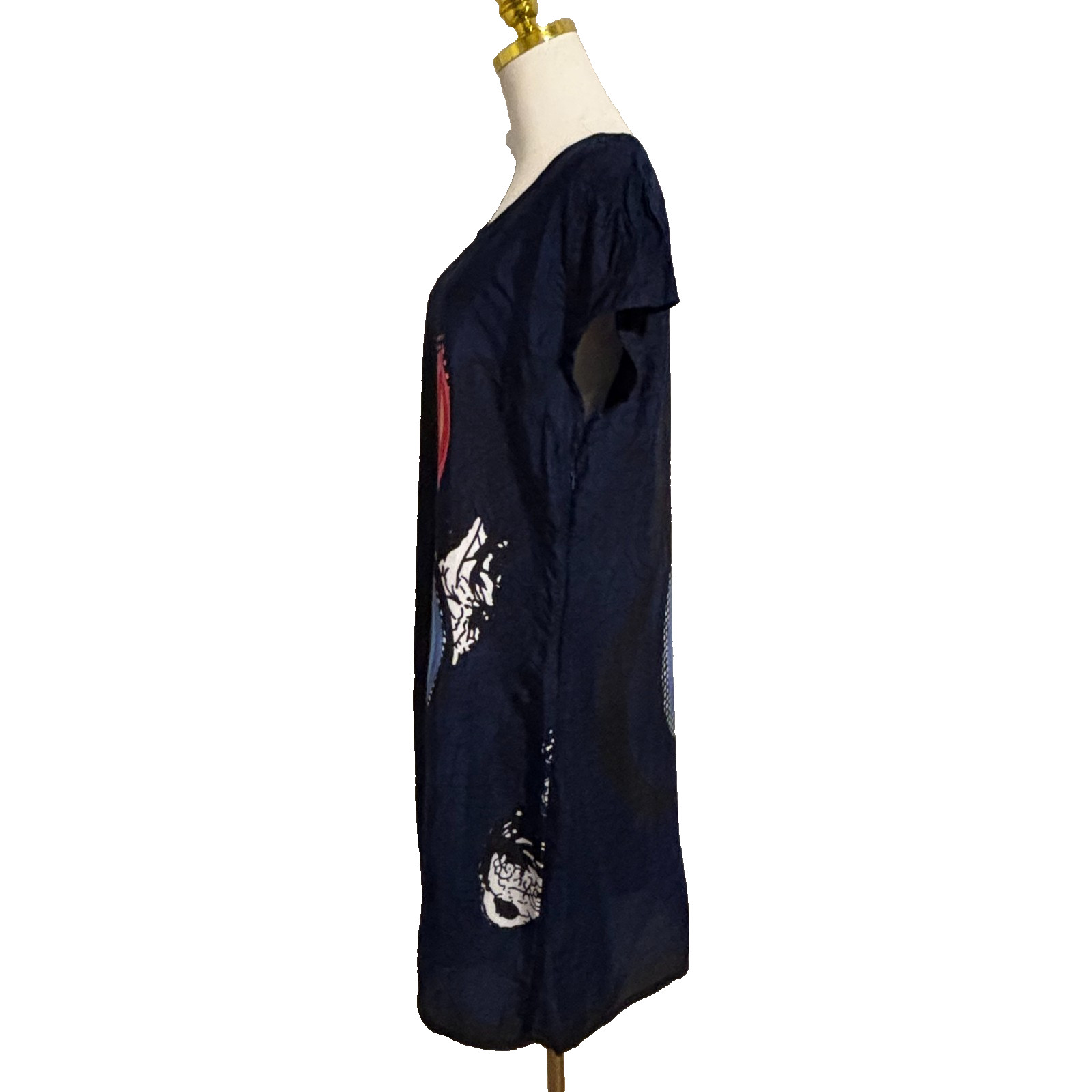 DESIGUAL Graphic Abstract Embroidered Logo Sheath Dress Art to Wear Y2K Boho XL
