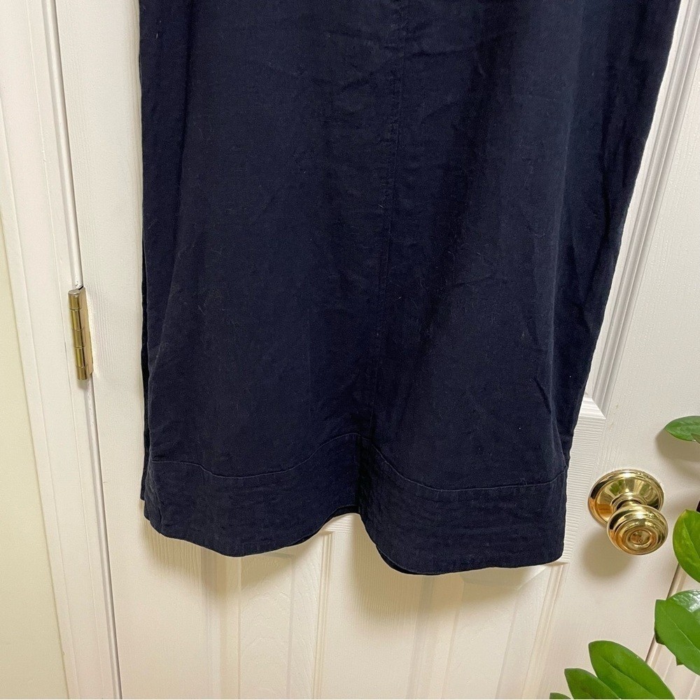 For Cynthia Navy Linen Blend Tank shift dress pockets M