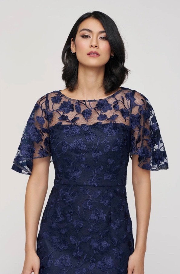 NEW! JS Collections Brooke Floral Embroidered Column Gown Navy [SIZE 0] #J1988