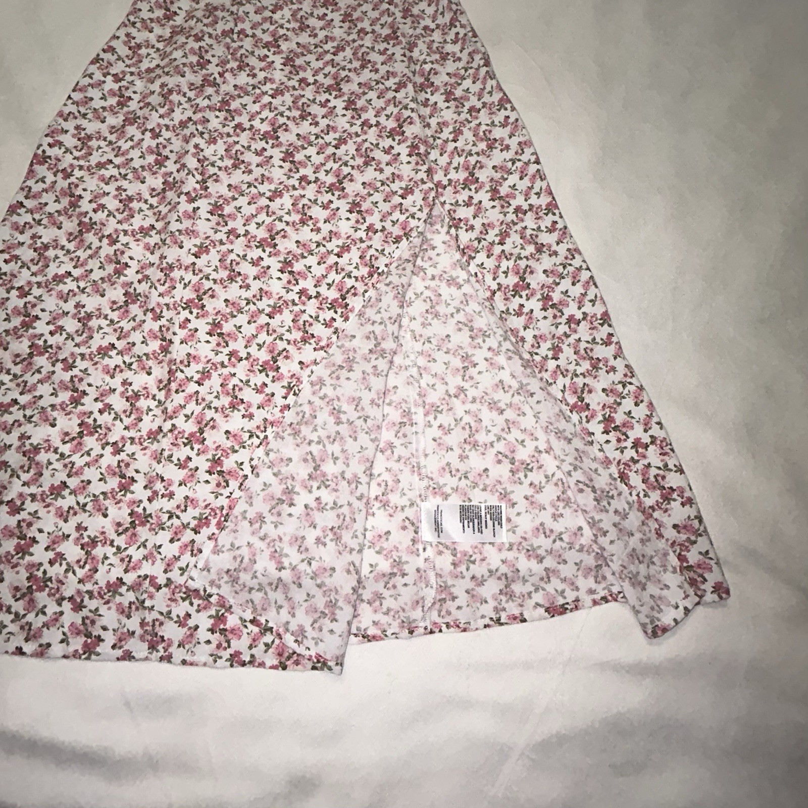 Francesca’s White Pink Green Floral Smocked Puff Sleeve Square Neck Midi M (160)