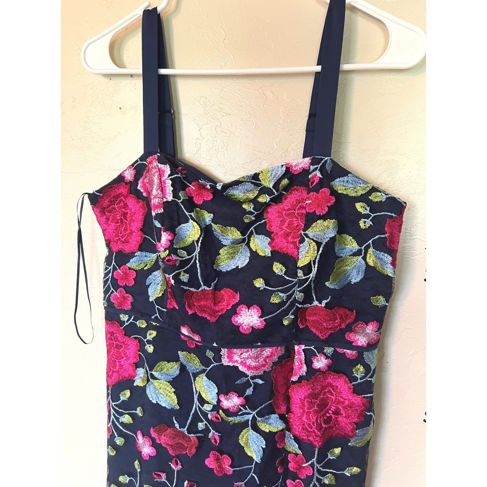 Sam Edelman Peony Embroidery Midi Dress Navy Floral Lace Slit Women 10 Whimsical