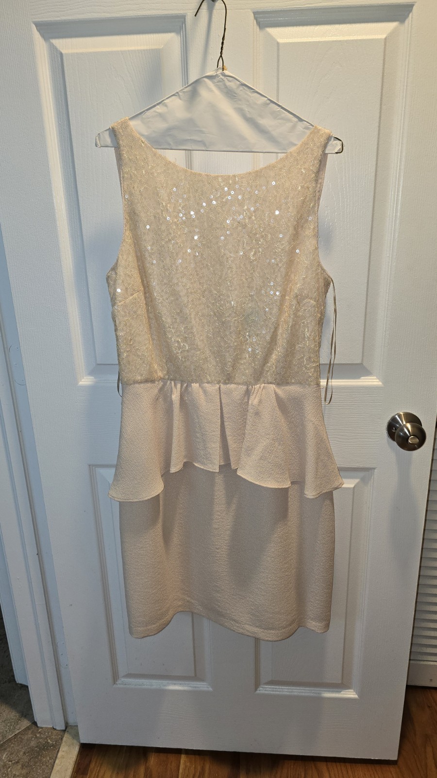 J. Taylor Ivory Sequin Peplum Dress Sleeveless V-Neck Knee Length Lined 12