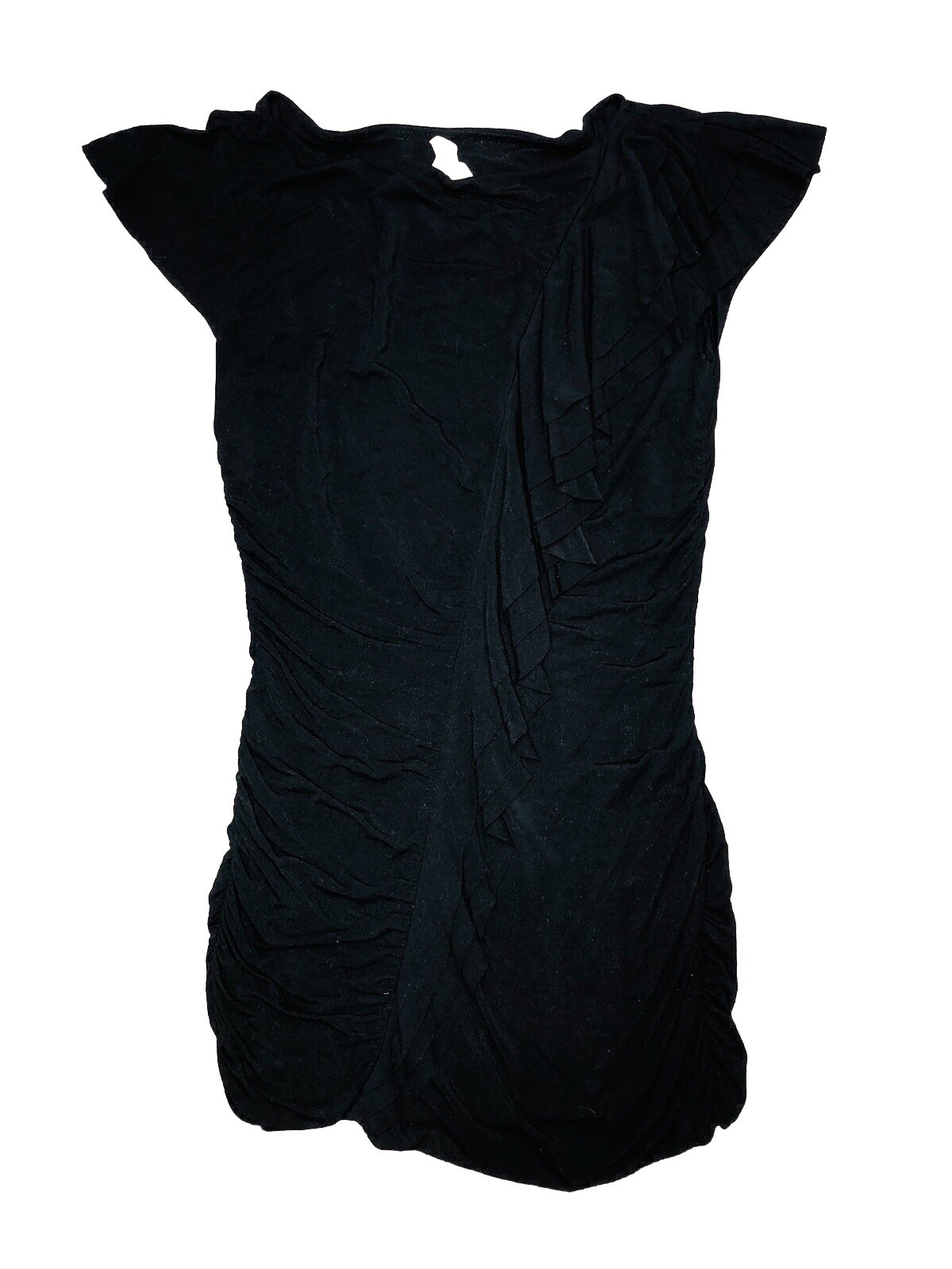 Bailey 44 Dress S Black Ultra Mini Side Ruching Diagonal Front Ruffle Stretch