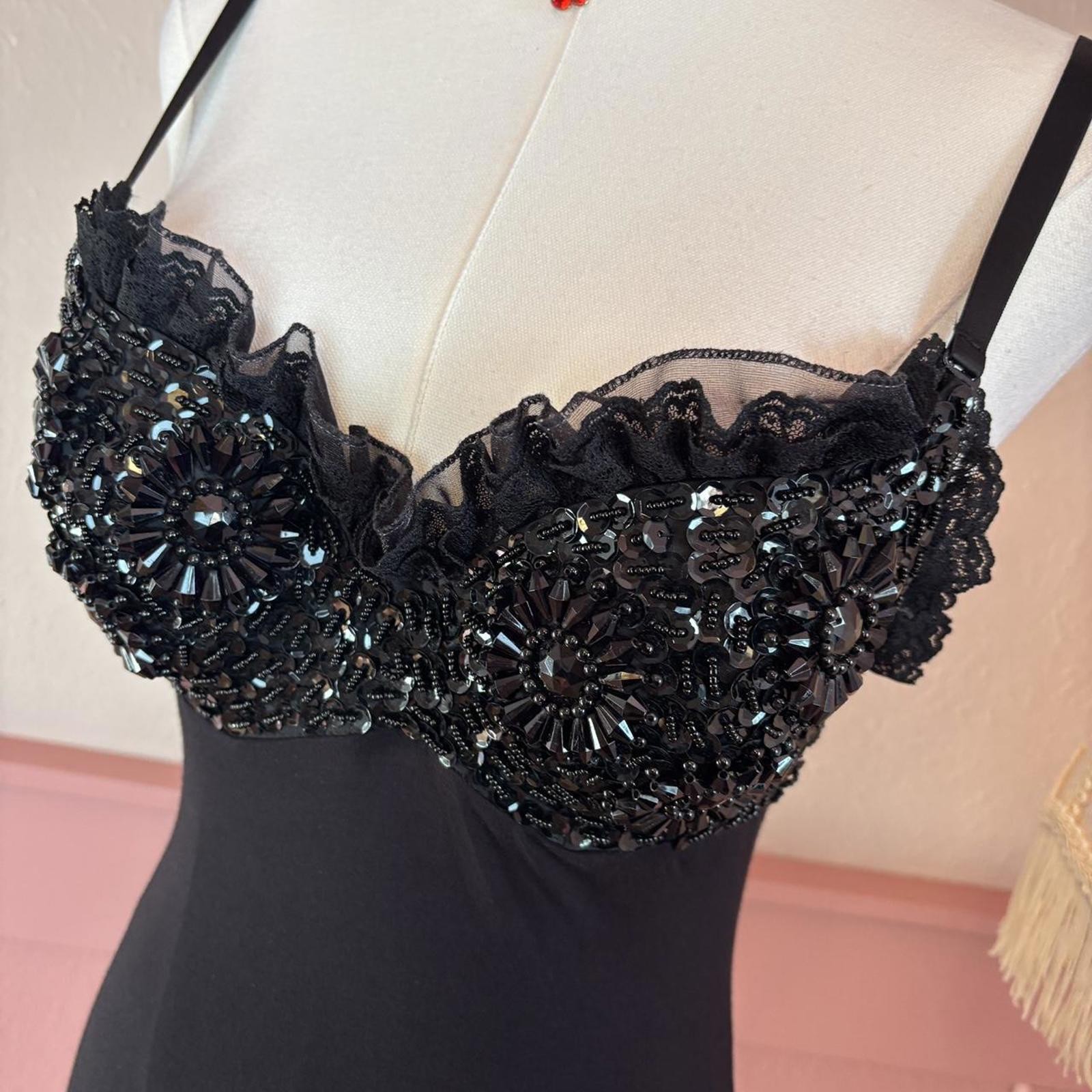 fairy beaded ruffle embellished black bodycon dress