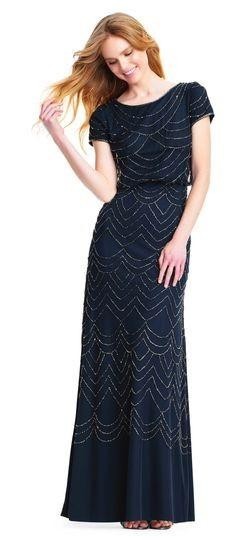 NWT!! Adrianna Papell Navy Size 0 Beaded Blouson Petite Gown Women’s