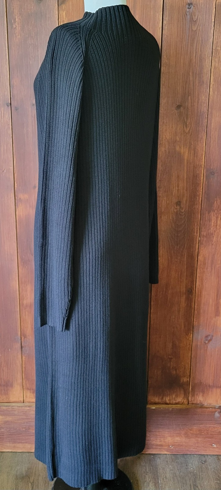 Vintage Coldwater Creek Direct Sweater Dress Women L Black Ribbed Maxi Sunburst