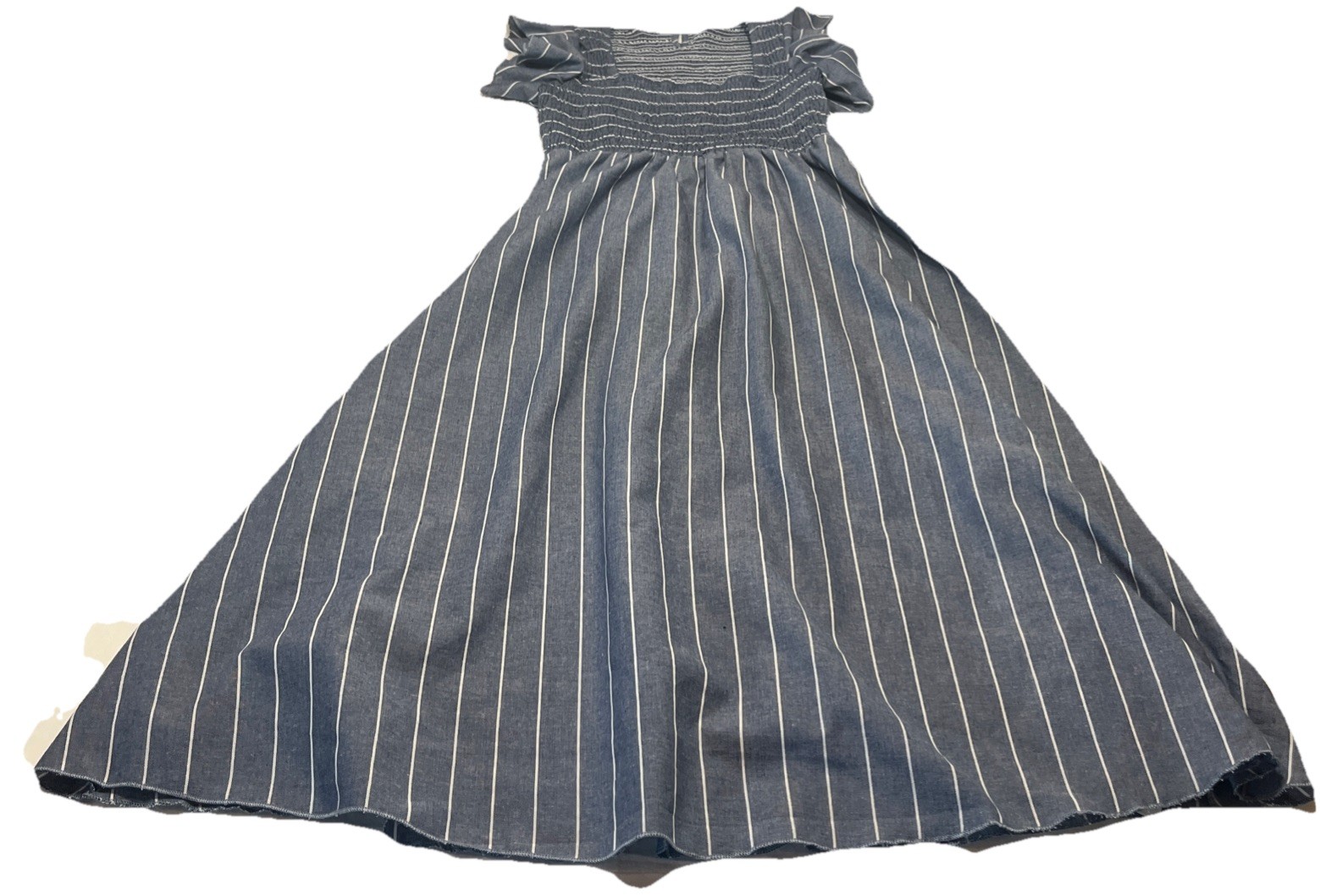 CUPSHE Women’s Blue And White Striped Smocked Midi Dress Square Neck Size Medium