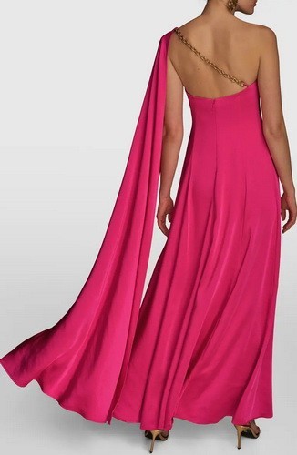 Donna Karan Audacious Pink One-Shoulder Cape Chain Detail Gown Size 12 $269
