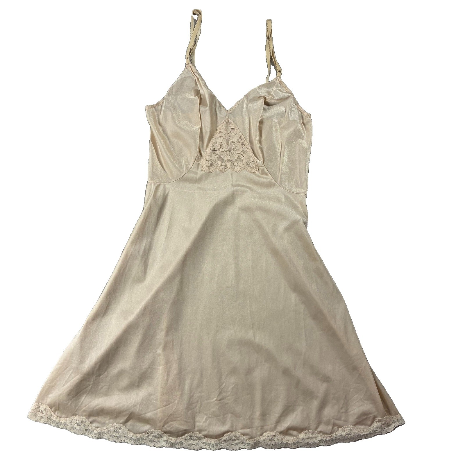 VTG 90s Babydoll Satin Lace Slip Dress Ivory Womens S (36) Coquette Minimalist