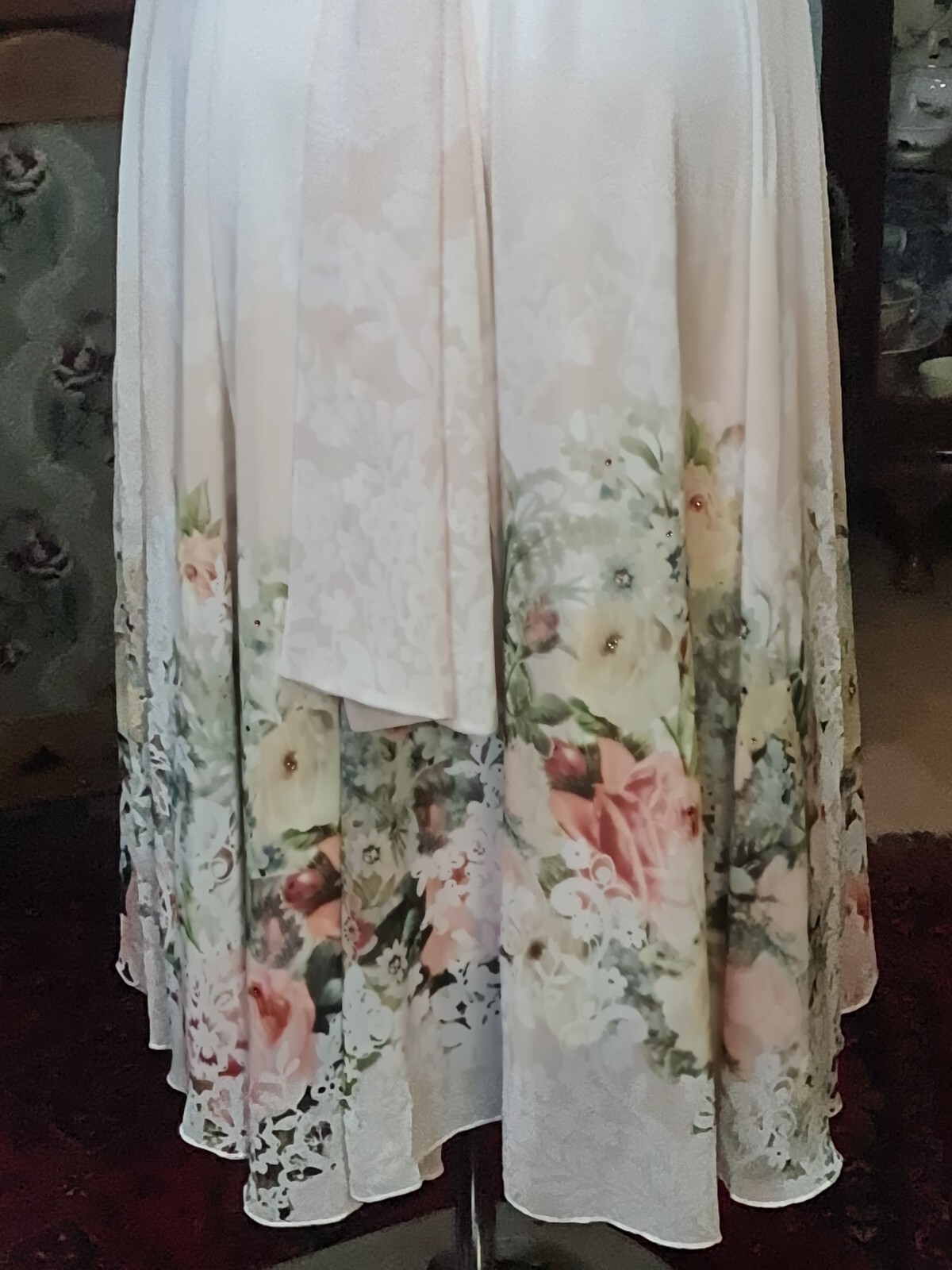 Michal Negrin Great Wrap White Dress Floral Pattern With Slip- Size “M”