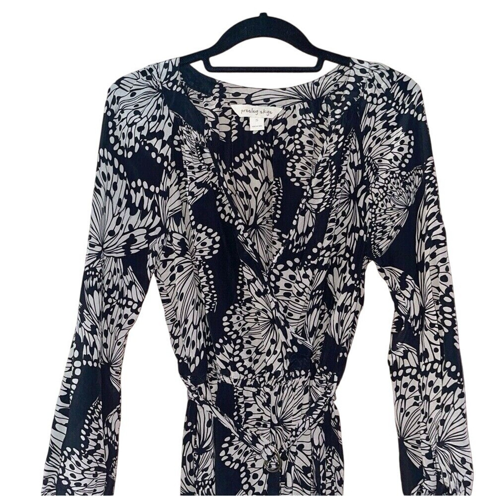 Presley Skye Midi Butterfly Print Silk Dress Black Sz S Classic Sheer Whimsigoth