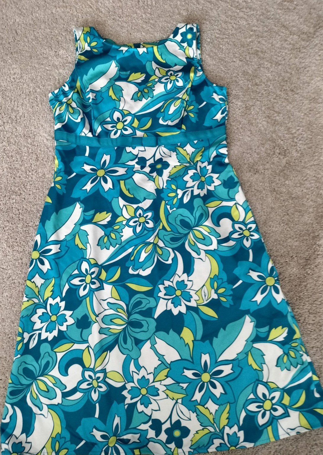 Sag Harbor Sleeveless Dress Women 12 Blue Yellow Floral FlowersBack Zip Career