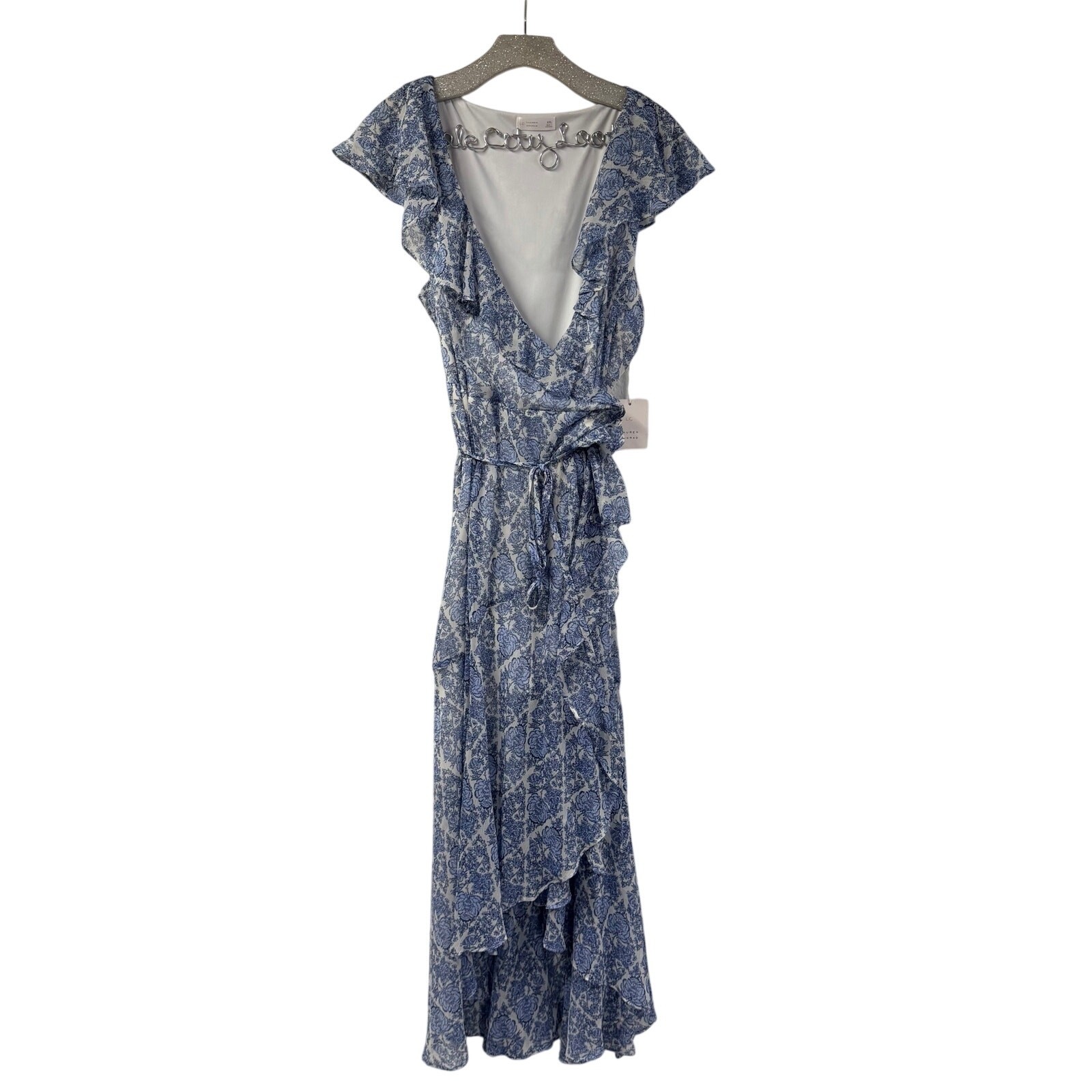 LC Lauren Conrad Hi Low Floral Wrap Dress Ruffle XXL Blue NWT