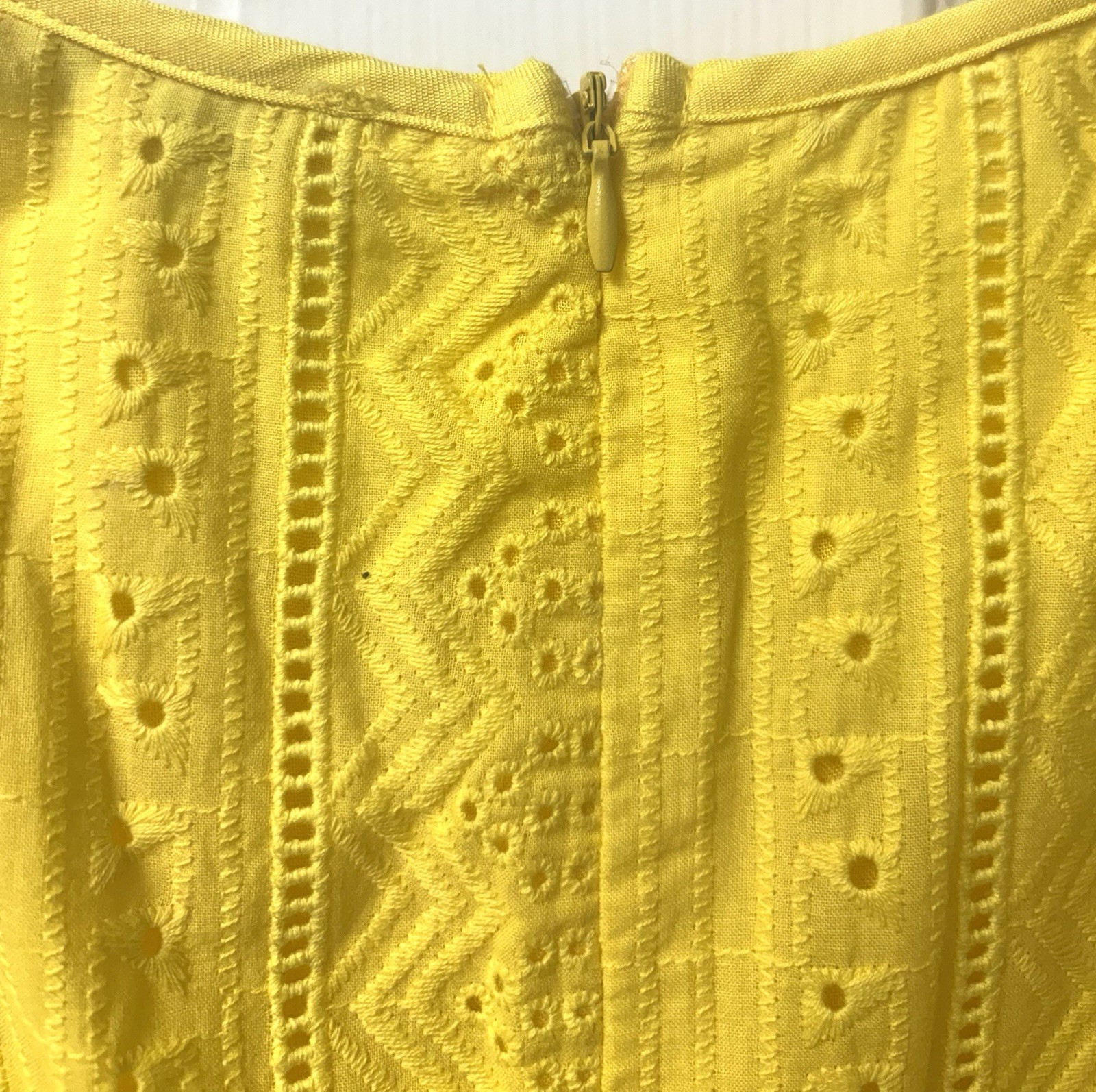 Ecowish Yellow Eyelet Sundress, Ruffle Cap Sleeve, Lined, Back Zipper, Small