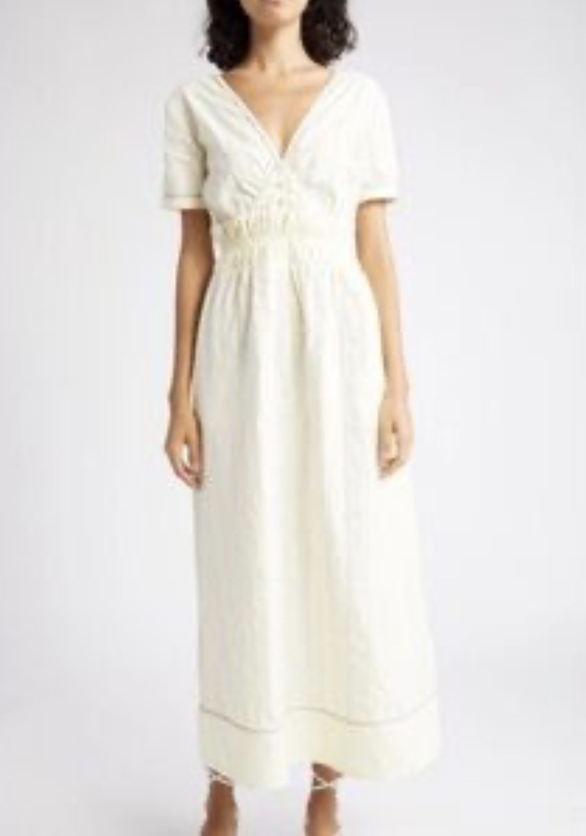 Loretta Caponi dress – Size XS (6 AU / 2 US) long, cream, pinstripe