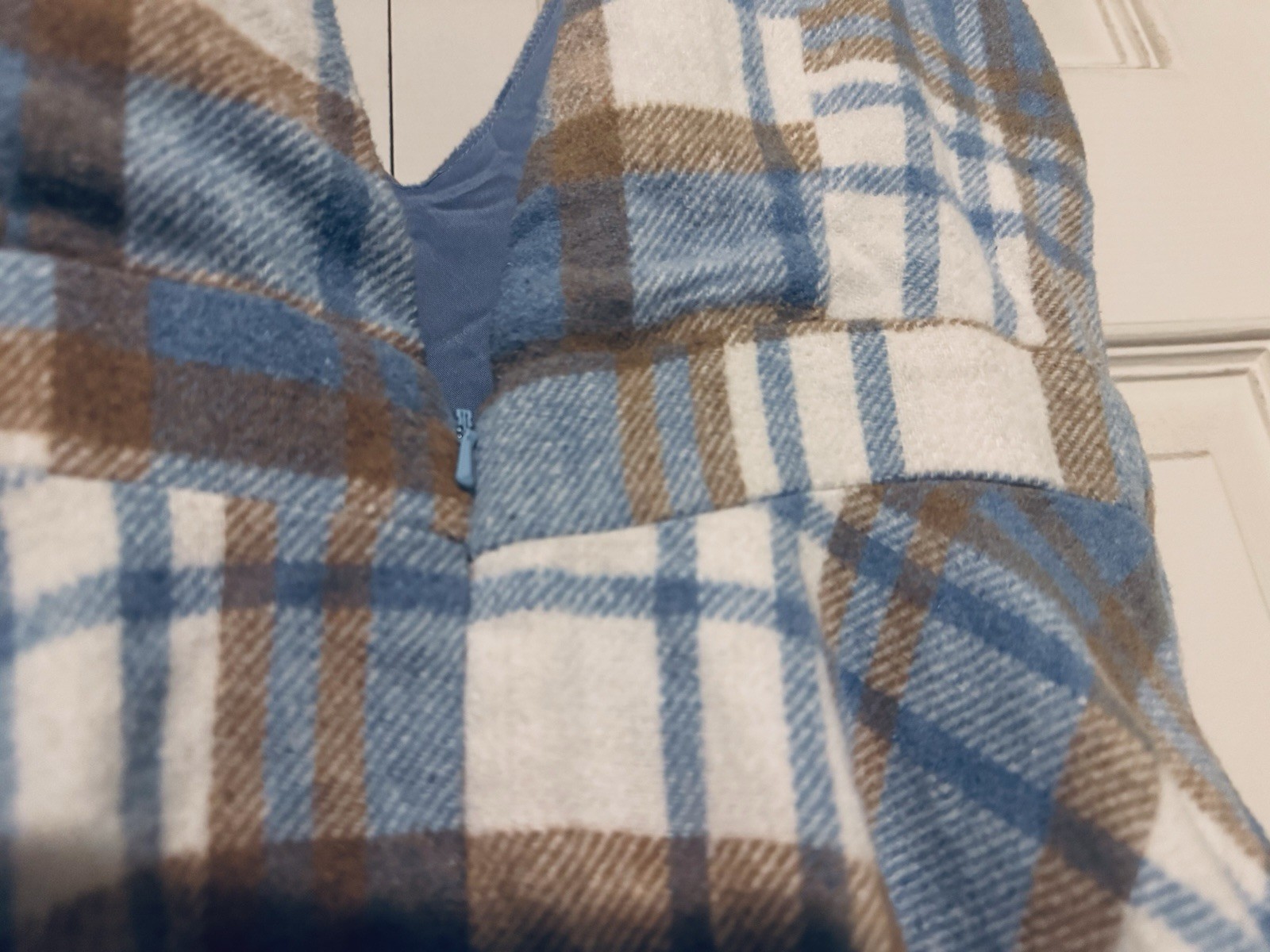 Lulus Plaid Blue Brown White V-Neck Strappy Lined Fit & Flare Mini Dress S