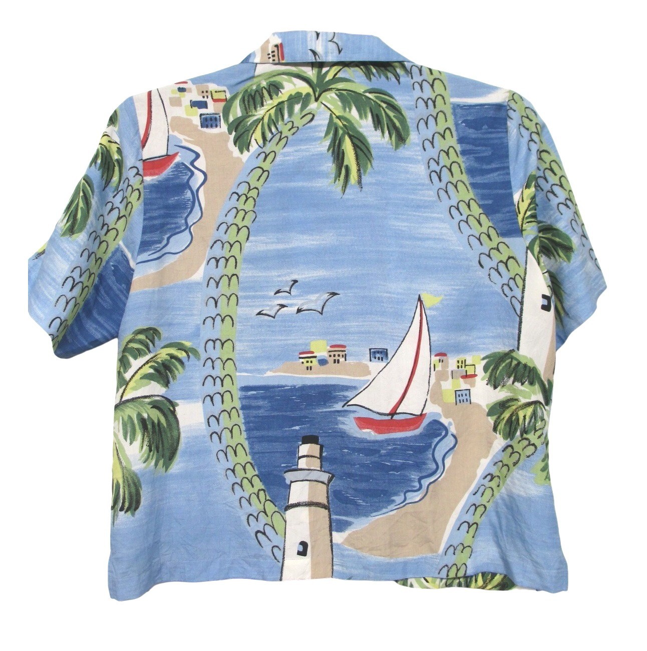 Blue Nautical long Dress Buttoned Shirt Set Large L Hawaiian Aloha CLUB MYSTIQUE