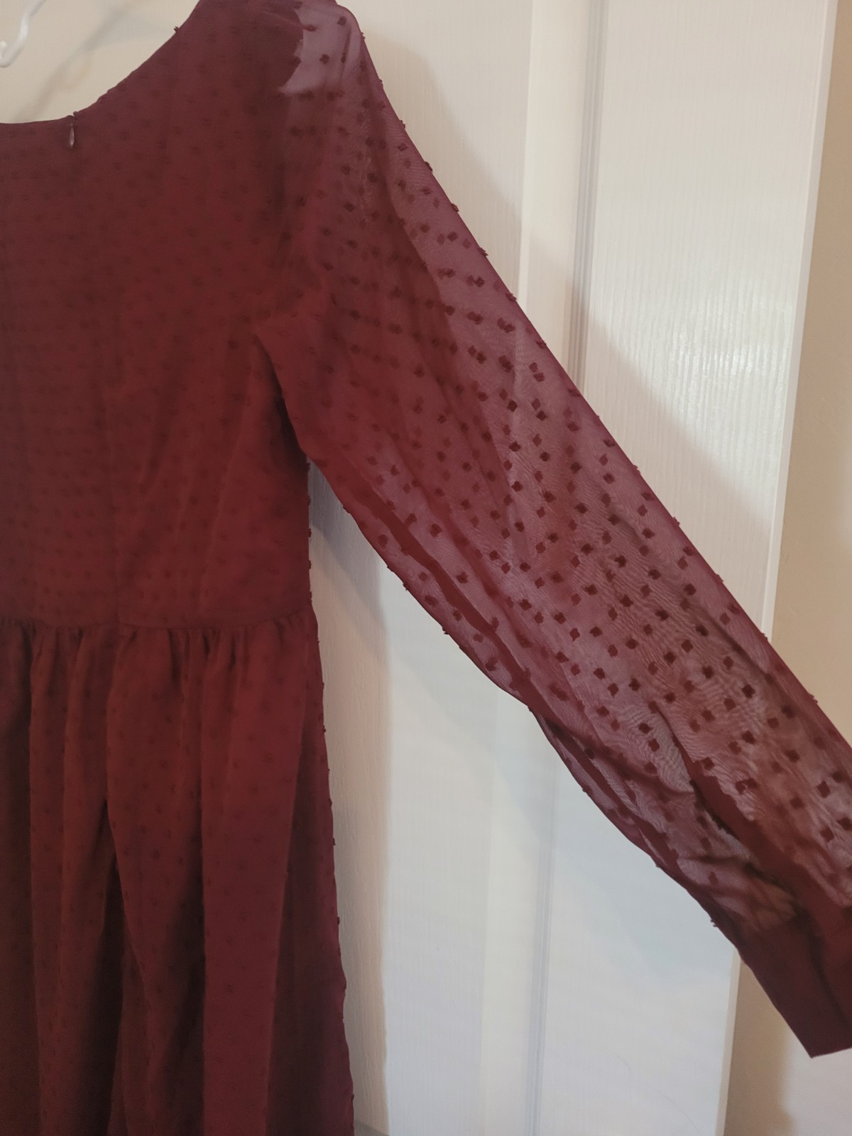 RHOS Burgundy Long Sleeve V-Neck Midi Dress Zip Closure Size M