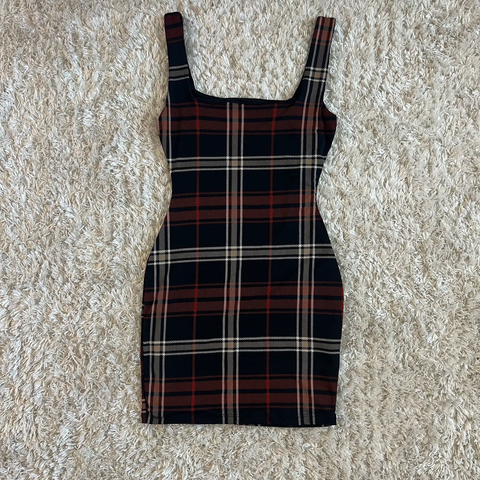 epiphany Square Neck Plaid Bodycon Mini Dress