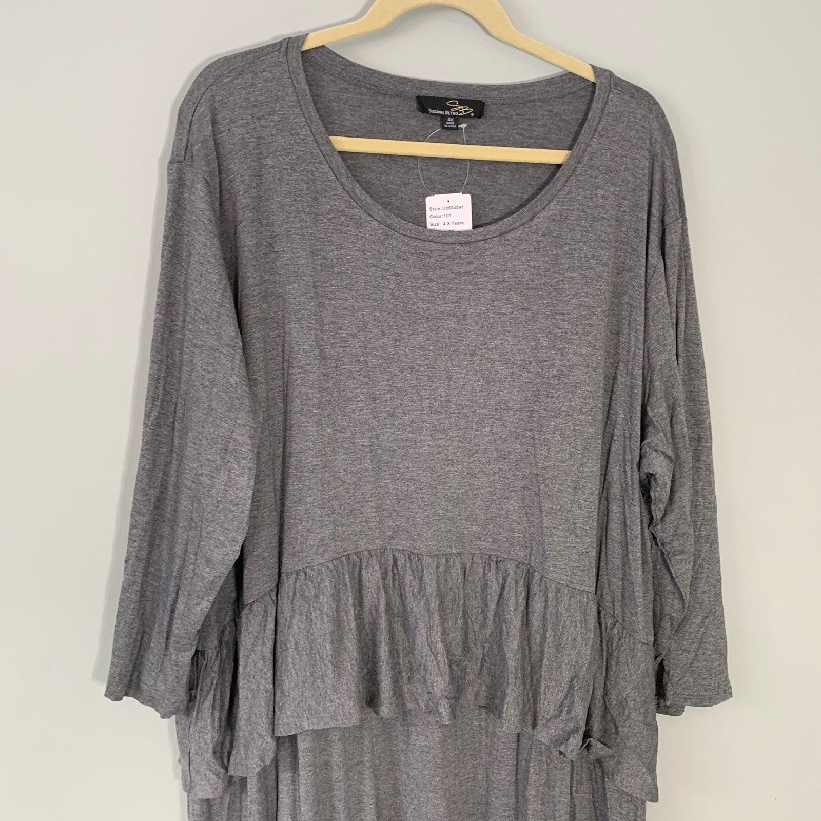 NEW Suzanne Betro Womens Gray Tiered Ruffle High Low Maxi Dress 4X