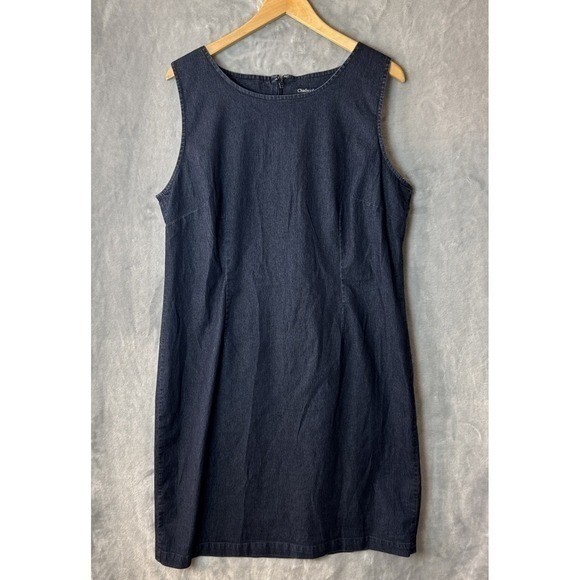 Chadwicks Denim Dress Women 18 Blue Sleeveless Stretch Sheath Dark Wash 40996DNM