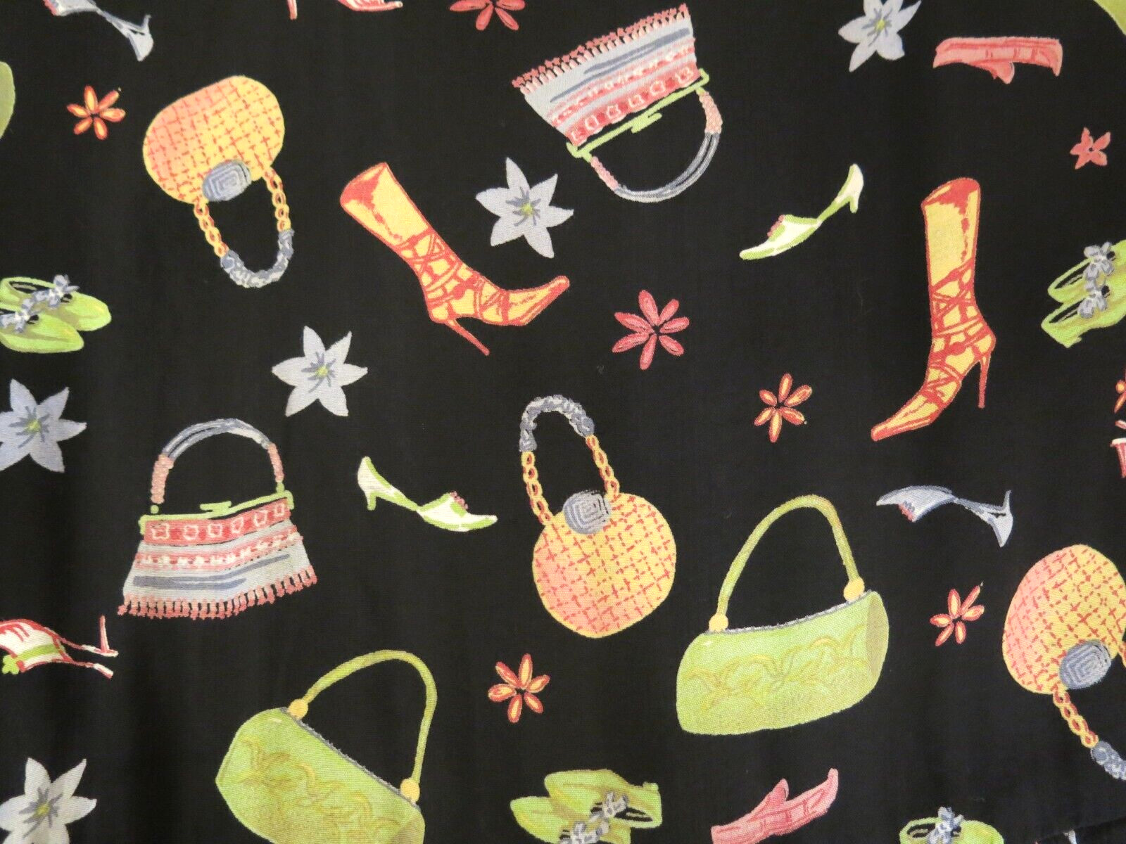 Vintage Coldwater Creek Rayon Black Shoe Purse Floral Print Jumper Dress Size PL