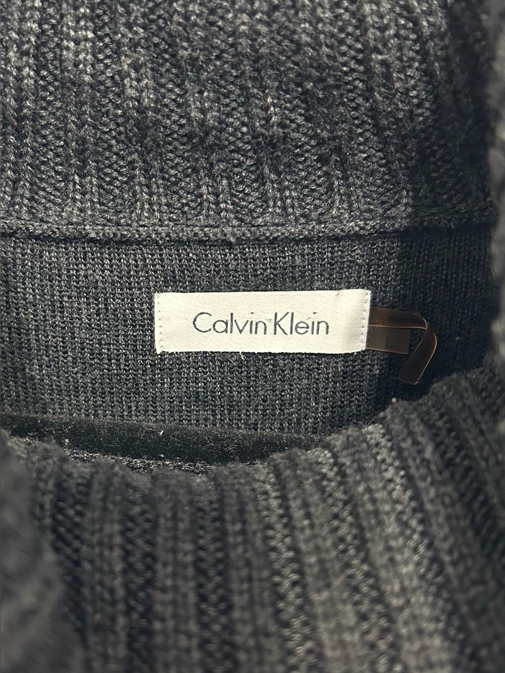 Calvin Klein Charcoal Gray Short Sleeve Turtleneck Capelet Sweater Dress Pockets