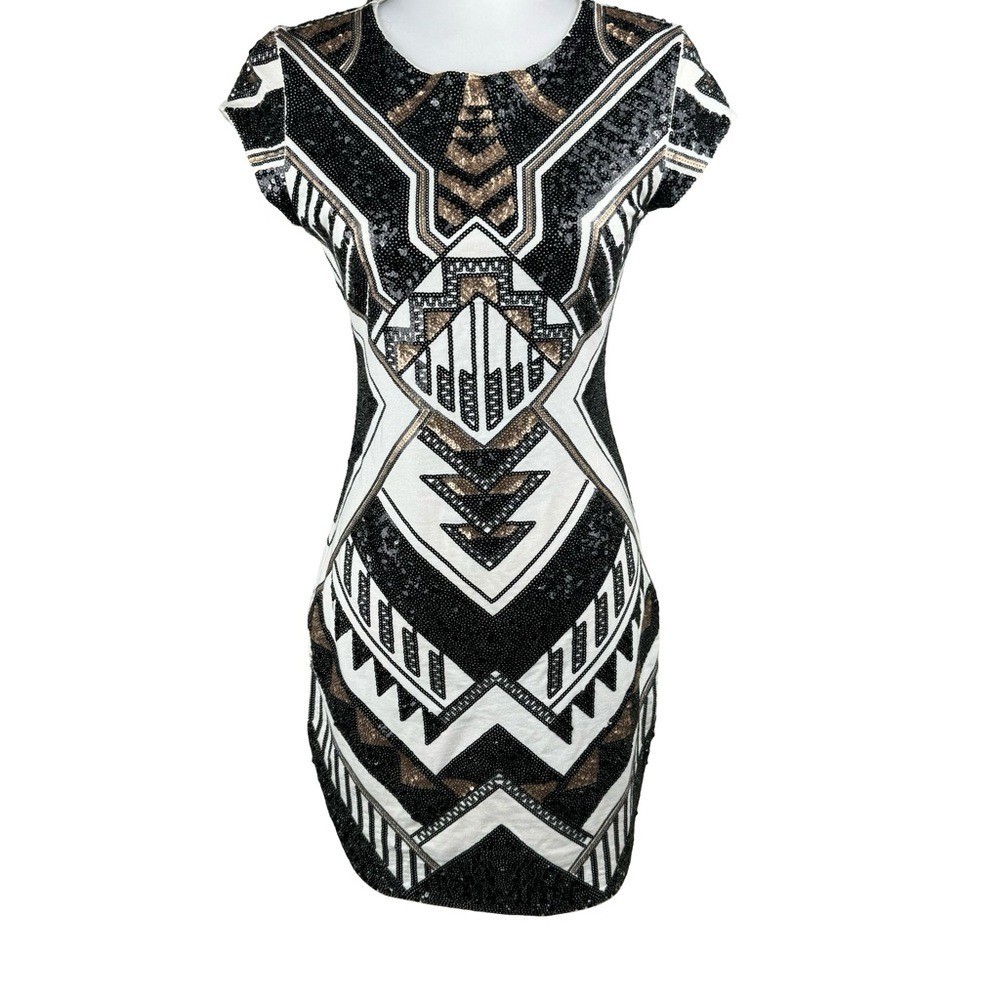 Express Art Deco Sequin Geometric Aztec Tribal Bodycon Cocktail Evening Dress
