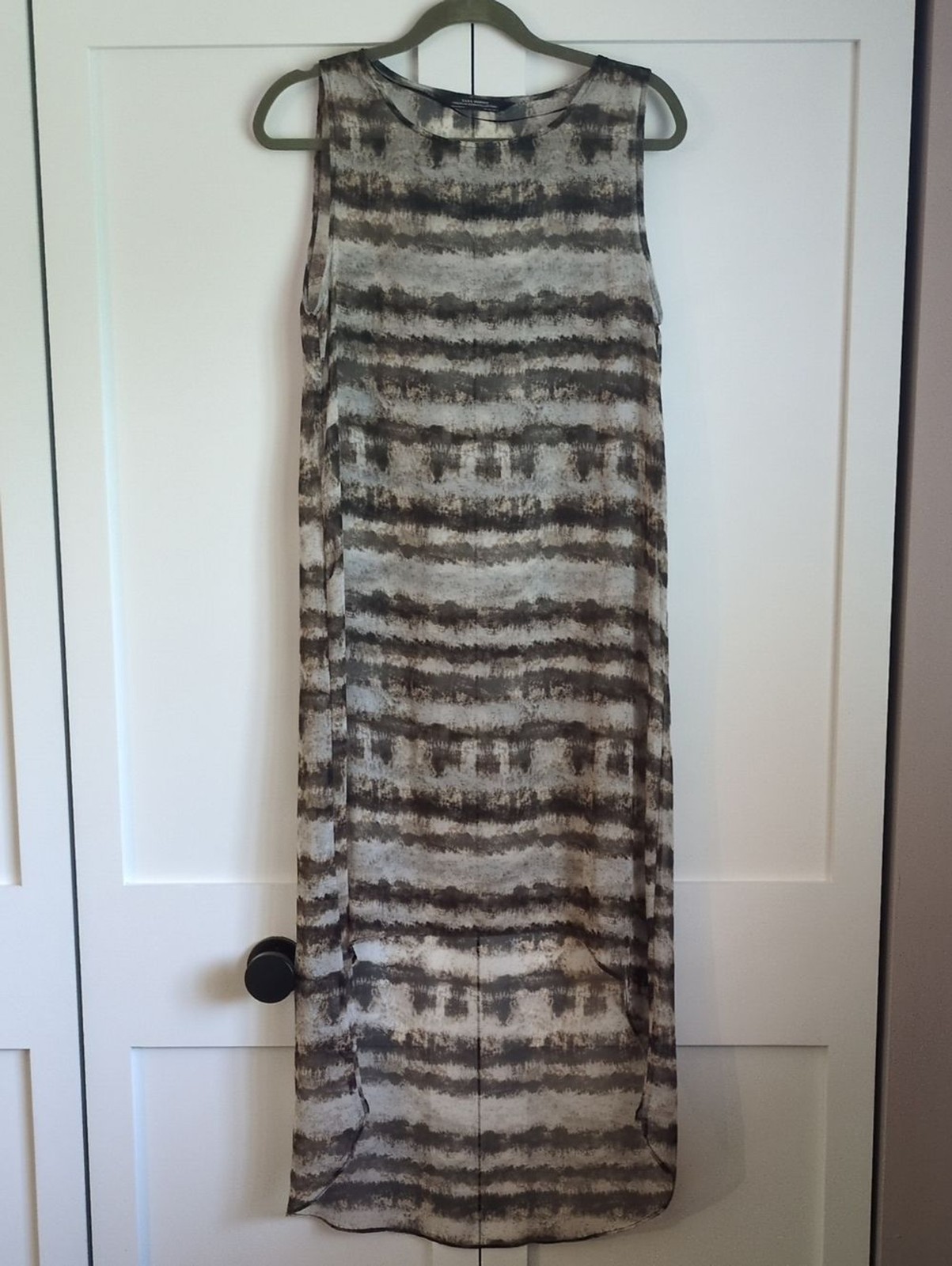 Zara Woman Sheer Tie Dye High Low Maxi Dress Cover Up Size S Black Tan