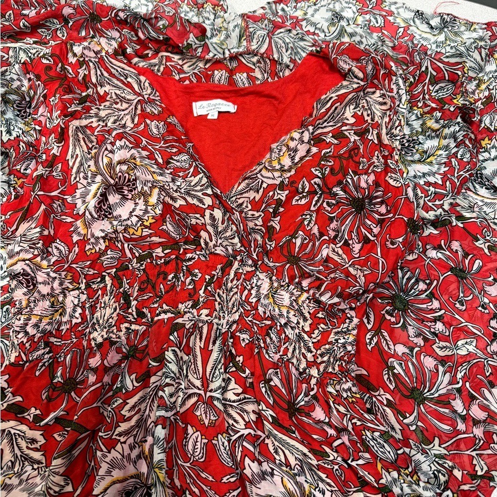 Le Raganne Silk Blend Red Floral Midi Dress