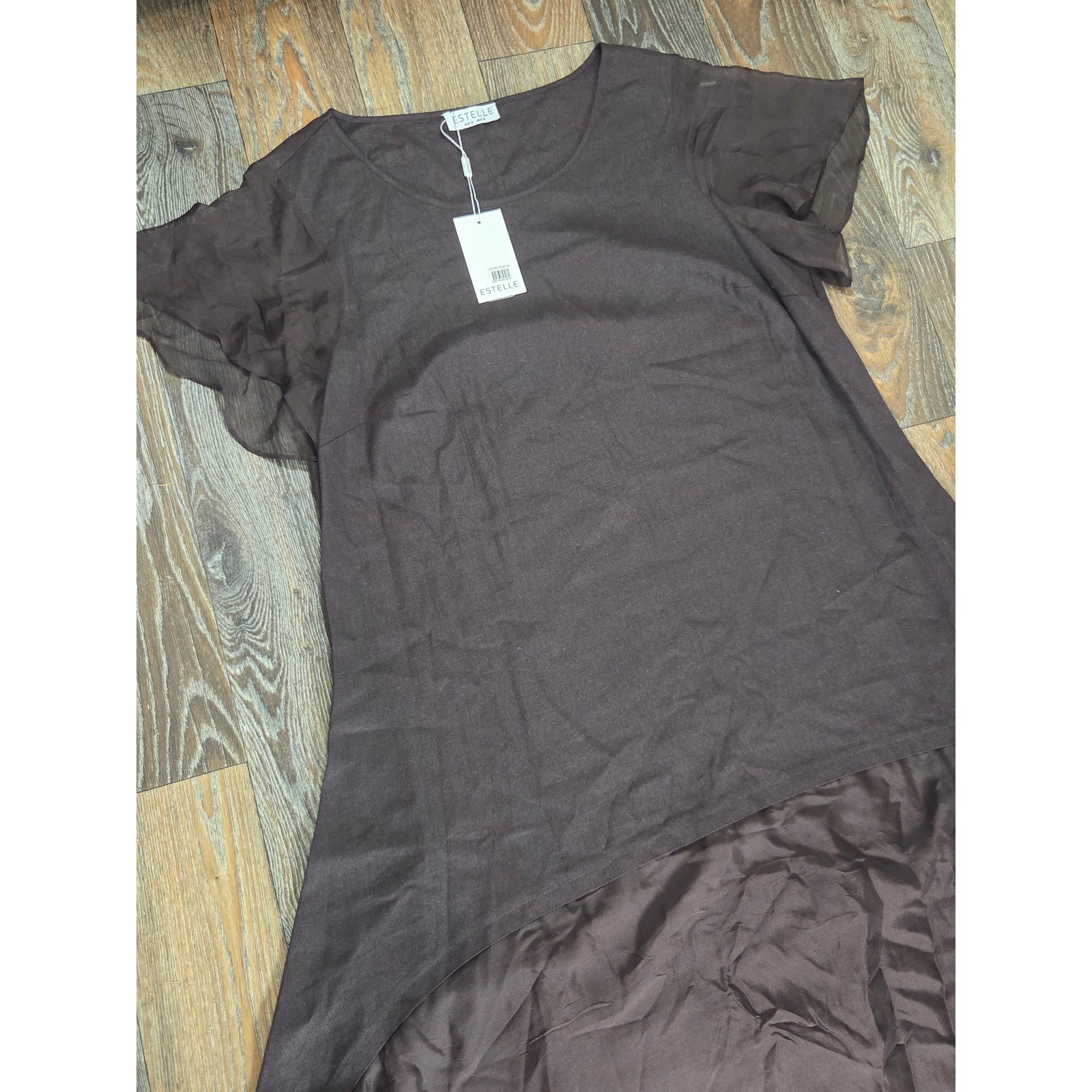 Estelle New York Brown Linen Silk Blend Asymmetrical Shift Dress Womens 1X NWT