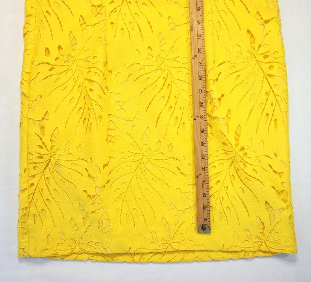 Banana Republic textured cutout lace sheath mini dress floral leaf yellow Sz 12