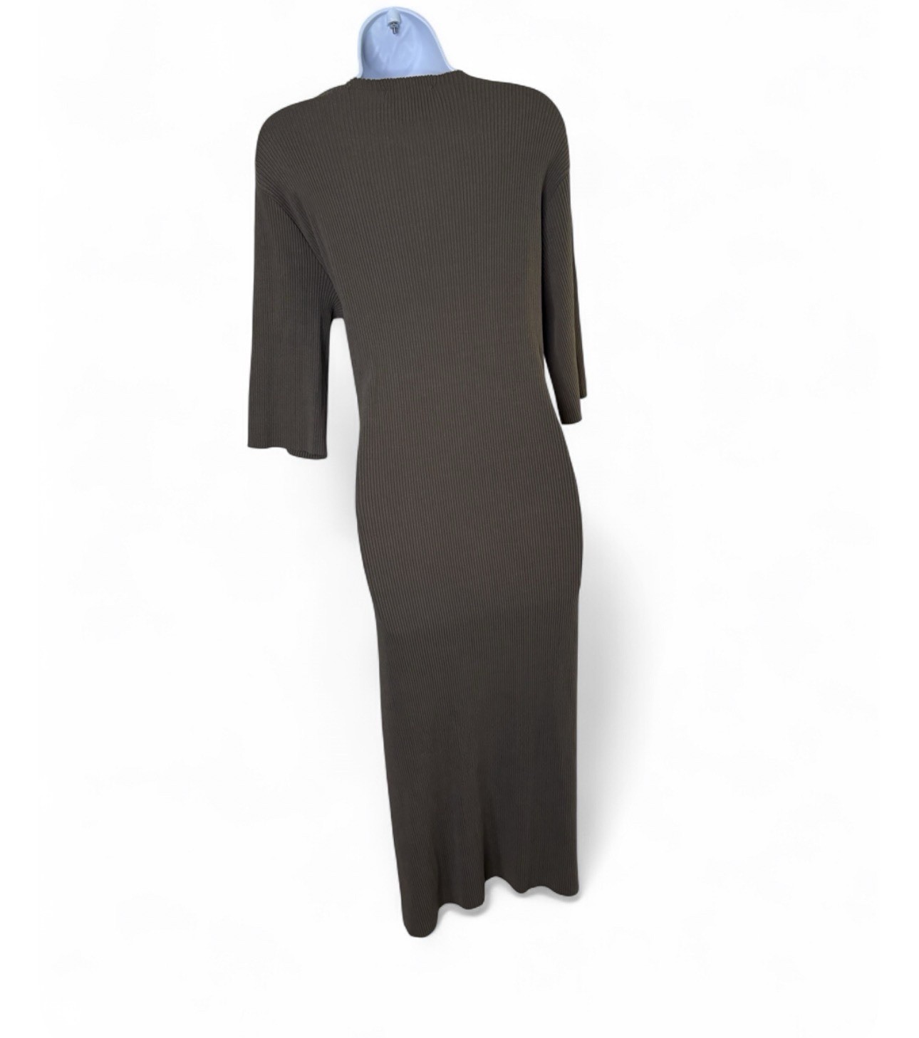 Vince Cotton Spandex Ribbed Mock Neck Elbow Sleeve Dress Taupe L