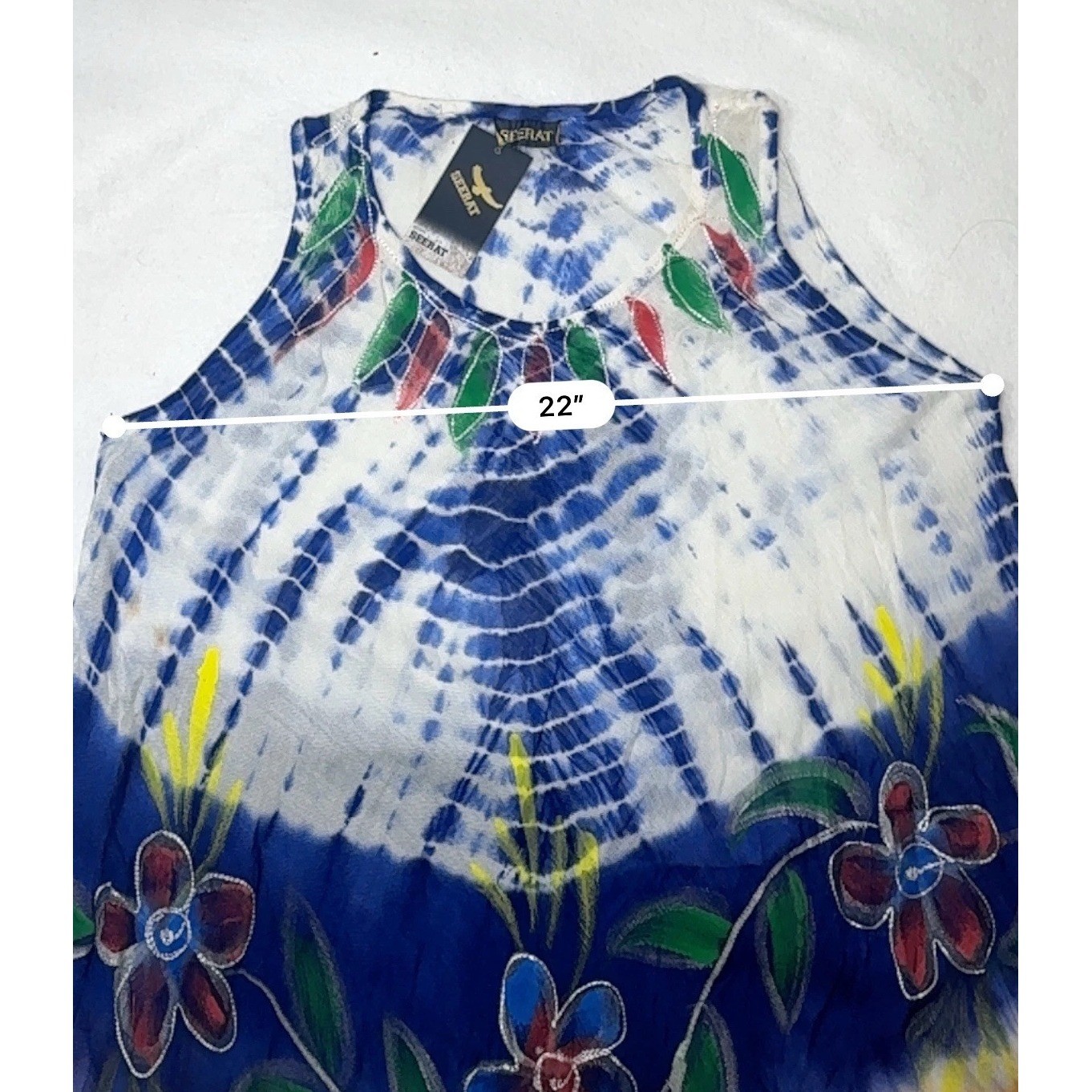 Seerat Womens Tie Dye Floral Embroidered Sleeveless Tunic Dress Orange Blue NEW