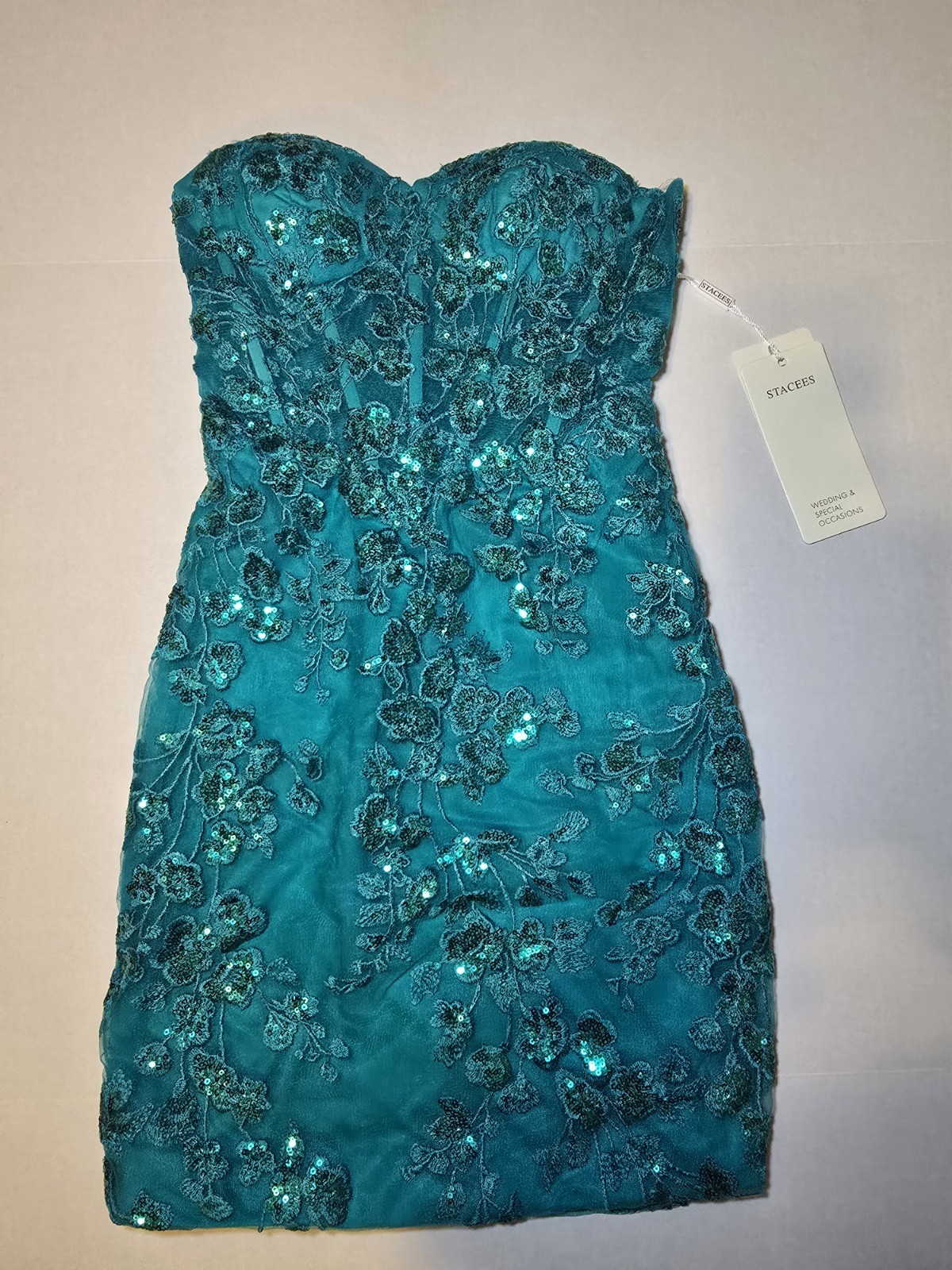 NEW Stacees Prom Homecoming Formal Dress Teal Sequin Embroidery W/ TAGS