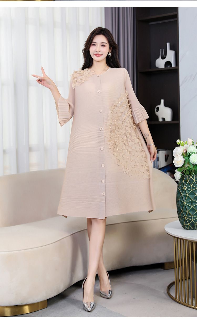 24 Wrinkled Three-dimensional Floating Flower Dress Western-style Cardigan Skirt